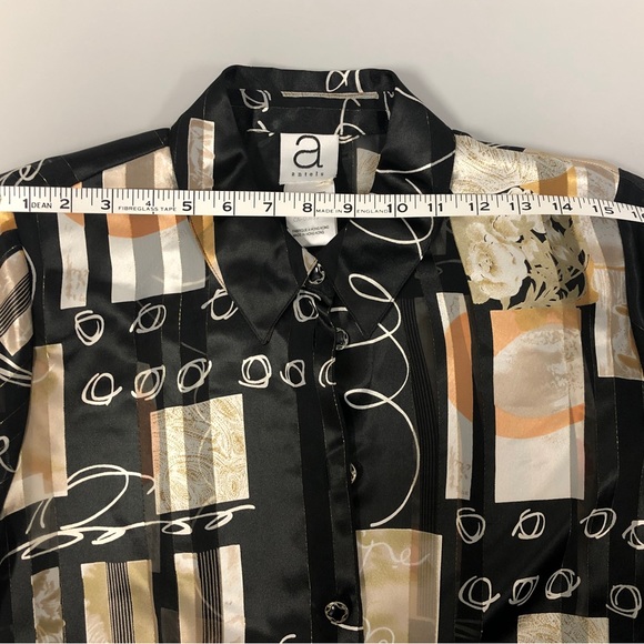 Vtg 90s Antels, Long Button Up Blouse, Black, golds. Sz 14 - Picture 6 of 10